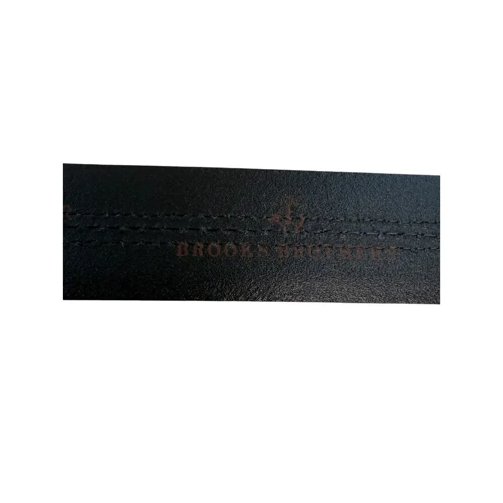 BROOKS BROTHERS Black Leather Belt Mens Silvertone Hardware Center Seam 38/95